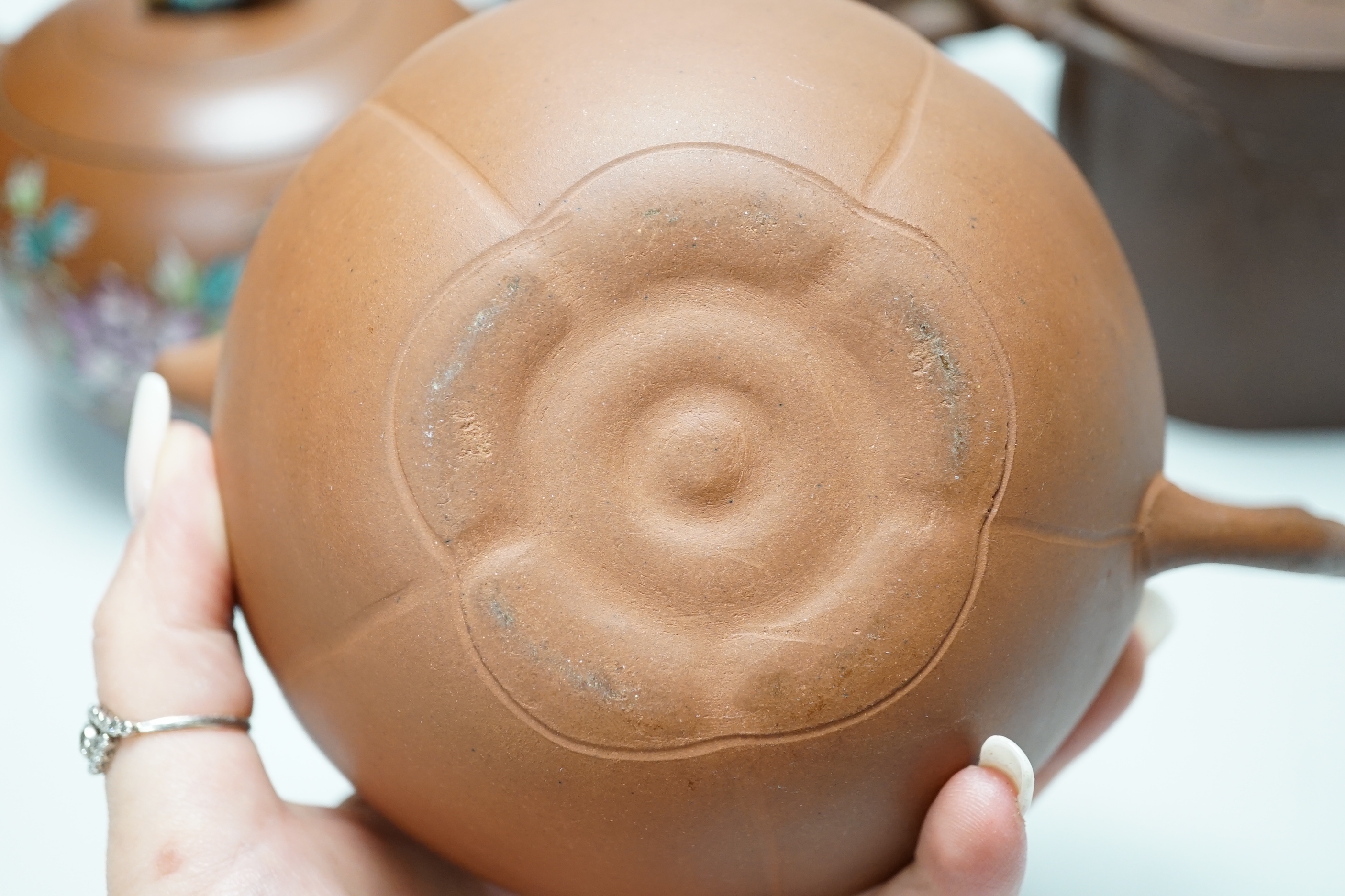 Four Chinese Yixing large terracotta teapots